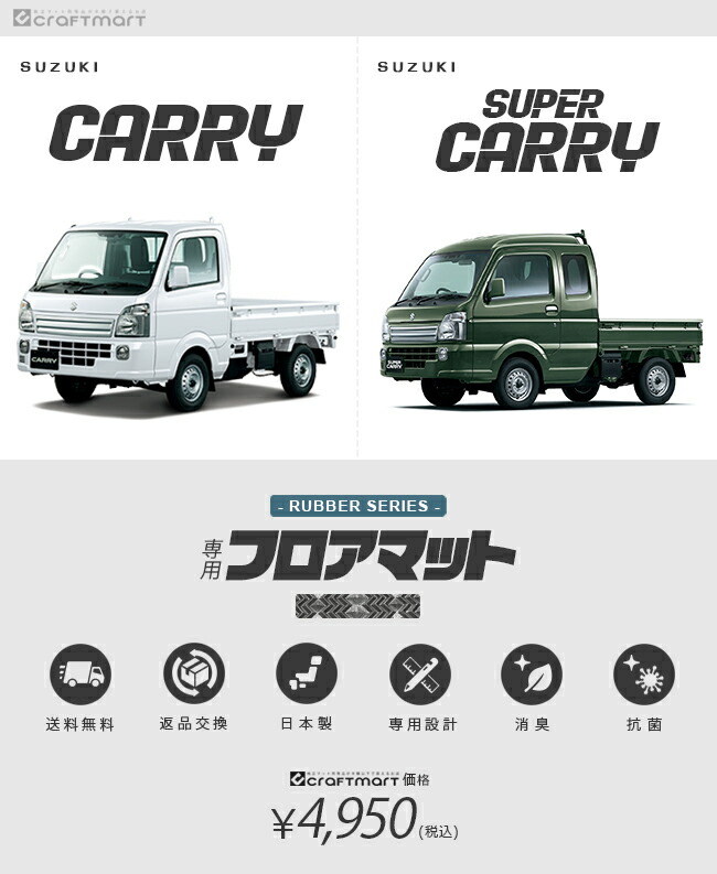 スズキ キャリイ フロアマット ラバー シリーズ スズキ スーパーキャリイ SUZUKI CARRY SUPER CARRY DA16T 専用 車用  アクセサリー カーマット 内装 カスタム 車用品 内装パーツ カーマット専門店 Craft Mart