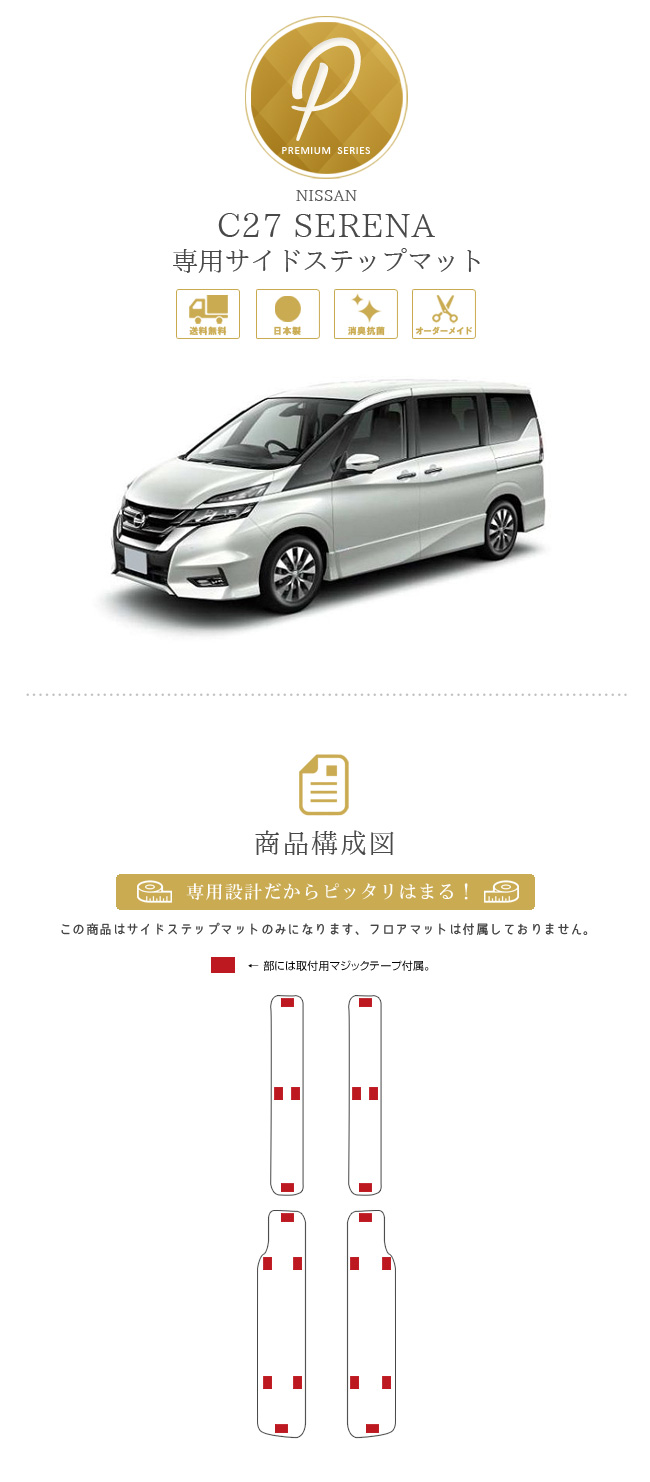 セレナ C27 サイドステップマット PMシリーズ 日産 専用 車用アクセサリー カーマット 内装 カスタム 車用品 内装パーツ ガソリン車  カーマット専門店 Craft Mart